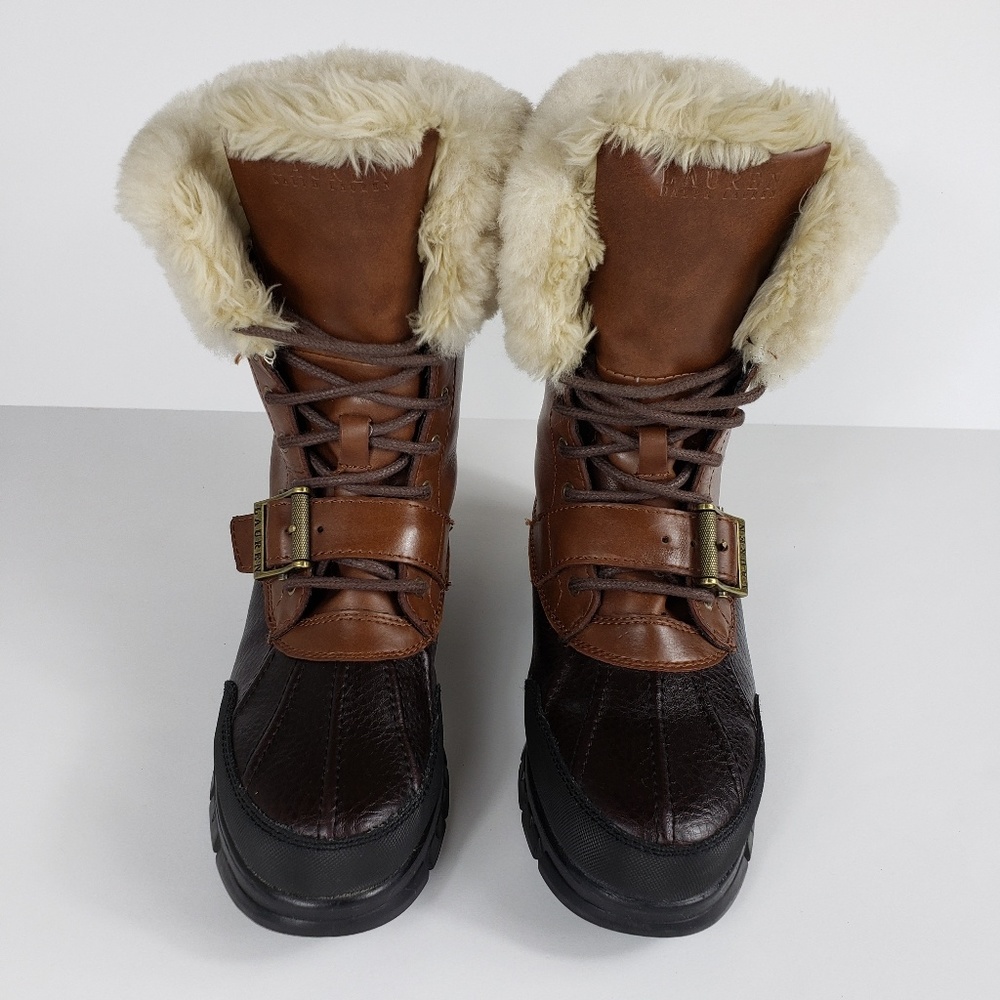 Ralph Lauren Quinta Leather Fur Lined Duck Boots - Picture 3 of 8